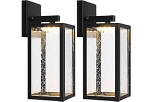 YOCHOICE 2-Pack LED Outdoor Light Fixture Wall Mount, Waterproof Exterior Wall Lantern with Bubbled Glass, 2700K/3000K/4000K/5000K/6000K Selectable Outside Lights, 1200LM Black Exterior Lights for House Garage