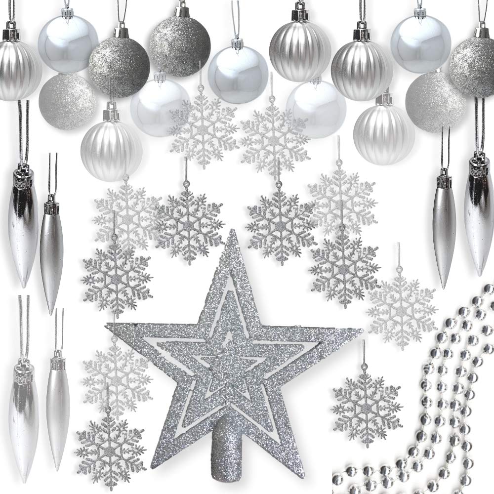 Buy Silver Christmas Decorations Pack Of 100 Assorted Silver
