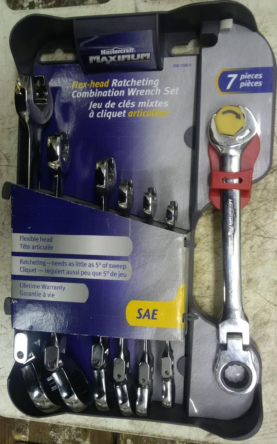 Mastercraft Maximum SAE Flexhead Ratcheting Combination Wrench Set 7 Pieces 5/16" 3/4