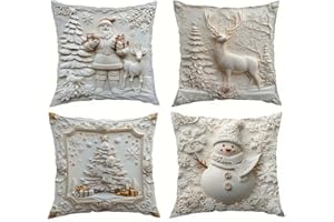 Coloday Christmas Cushion Covers Set, 2026 New Funny Snowman Reindeer Pillow Cases Christmas Pillow Cover, Upgrade Comfy Xmas Santa Claus Trees Pillow Cases 18x18'' for Home Living Room (4pcs)