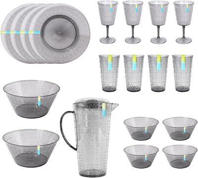 YöL 19pc Picnic Set for 4 - Reusable Grey Outdoor Dining Set