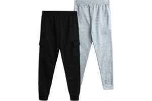 QUAD SEVEN Boys' Sweatpants - 2 Pack Active Fleece Cargo and Basic Jogger Pants (Size: 8-18)