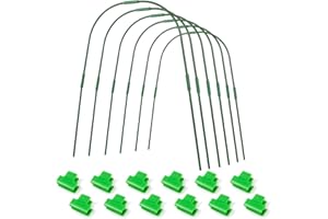 Aierden Greenhouse Hoops Grow Tunnel, Garden Hoops for Raised Beds, 6PCS 26*33IN Detachable Rust-Free Steel with Plastic Coated Support Hoops with 12 Clips Frame for Garden Fabric Covers Netting