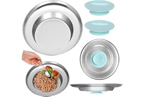 Awaiymi Stainless Steel Spill Proof Scoop Plate with Non-Skid Suction, 2 Set 9" Suction Scoop Bowl Adaptive Utensils for Elde
