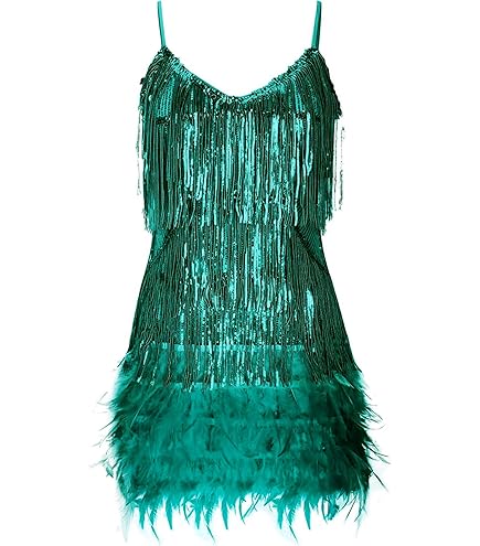 emerald green tassel dress MISI CHAO Women's Sequin Fringe Sparkly Tassels V Neck Spaghetti Straps Glitter 1920s Great Gatsby Outfits Party Clubwear Pink : Clothing, Shoes & Jewelry week2125_20250518