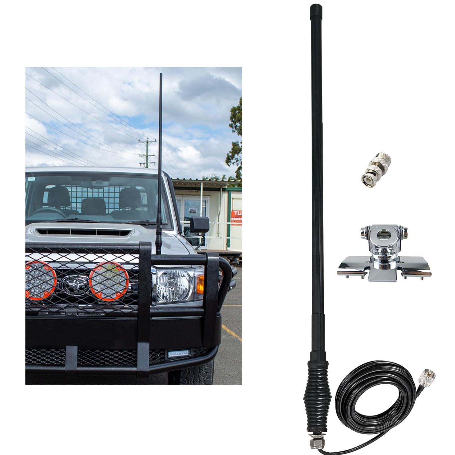 Photo 1 of SIGNALPLUS 2m 70cm GMRS Mobile Antenna for Vehicle, VHF UHF Car Ham Radio Antenna with Spring Base, Car Bonnet Bracket, PL259, Compatible with Amateur Mobile Radio, Ham Radio, GMRS Two Way Radio