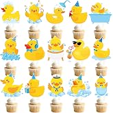 CANDY CHEF 48pcs Yellow Rubber Duck Cupcake Toppers - Duck Birthday Party Decorations - Baby Shower Supplies