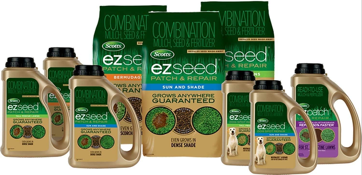 Scotts EZ Seed Patch and Repair Sun and Shade, 3.75 lb. - Combination Mulch, Seed and Fertilizer - Tackifier Reduces Seed Wash-Away - Covers up to 85 sq. ft.: Garden & Outdoor