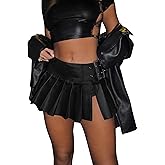 Floerns Women's Metallic Mini Skirt Low Rise Buckle Detail Zipper Slit Short Pleated Skirt