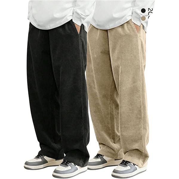 SOLY HUX Men's Corduroy Pants Casual Drawstring Elastic Waist