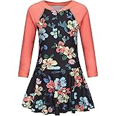 Aisyee Girls One Piece Swimsuits Swim Dress for Girls Long Sleeve Rash Guard Bathing Suits Hawaiian Skirt Swimwear 3-16 Years