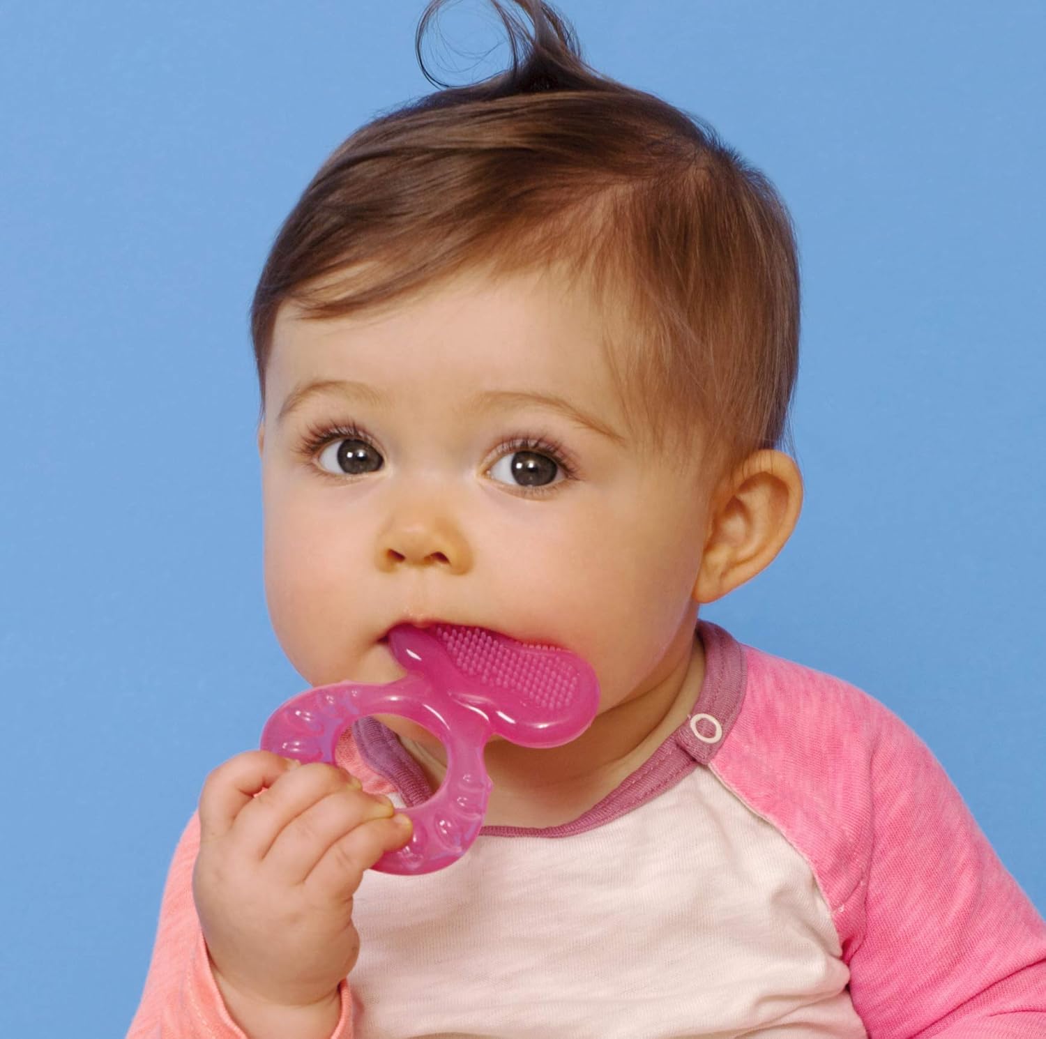 Nuby Silicone Teethe-eez Teether with Bristles, Includes Hygienic Case, Pink : Baby