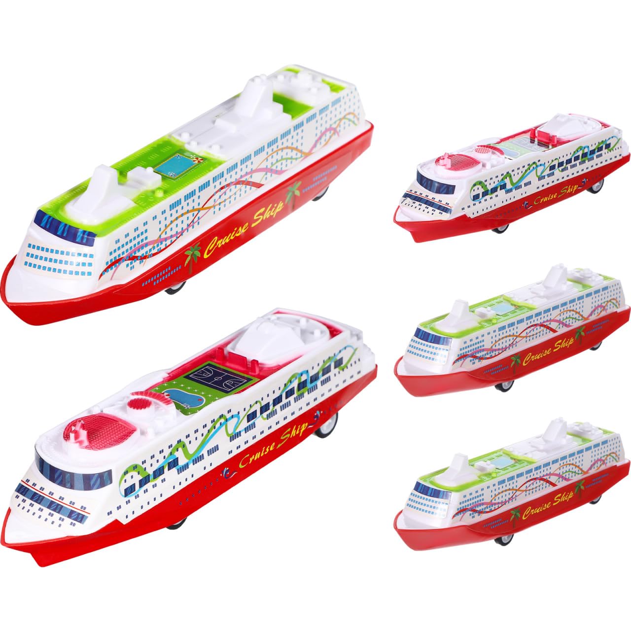5Pcs Pull Back Cruise Ship Toy Models - Abs Plastic Toy Boat Bath Boat for Kids Bath Play, Stem Learning & Floor Racing, Cruise Ship Kid