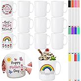 SiliFine 12 Pcs 12 Pcs DIY Crafts Design Your Own Mug Painted Mug Kit Personalized Painting Coffee with Handle 12 oz DIY Plastic Decorating Crafts for Mother's Day Birthday Party Supply with Marker