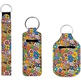 Suobstales 3Pcs Travel Bottles Keychain Holder Set,Travel Bottle Sleeves+Neoprene Chapstick Holders+Lanyard Keychain