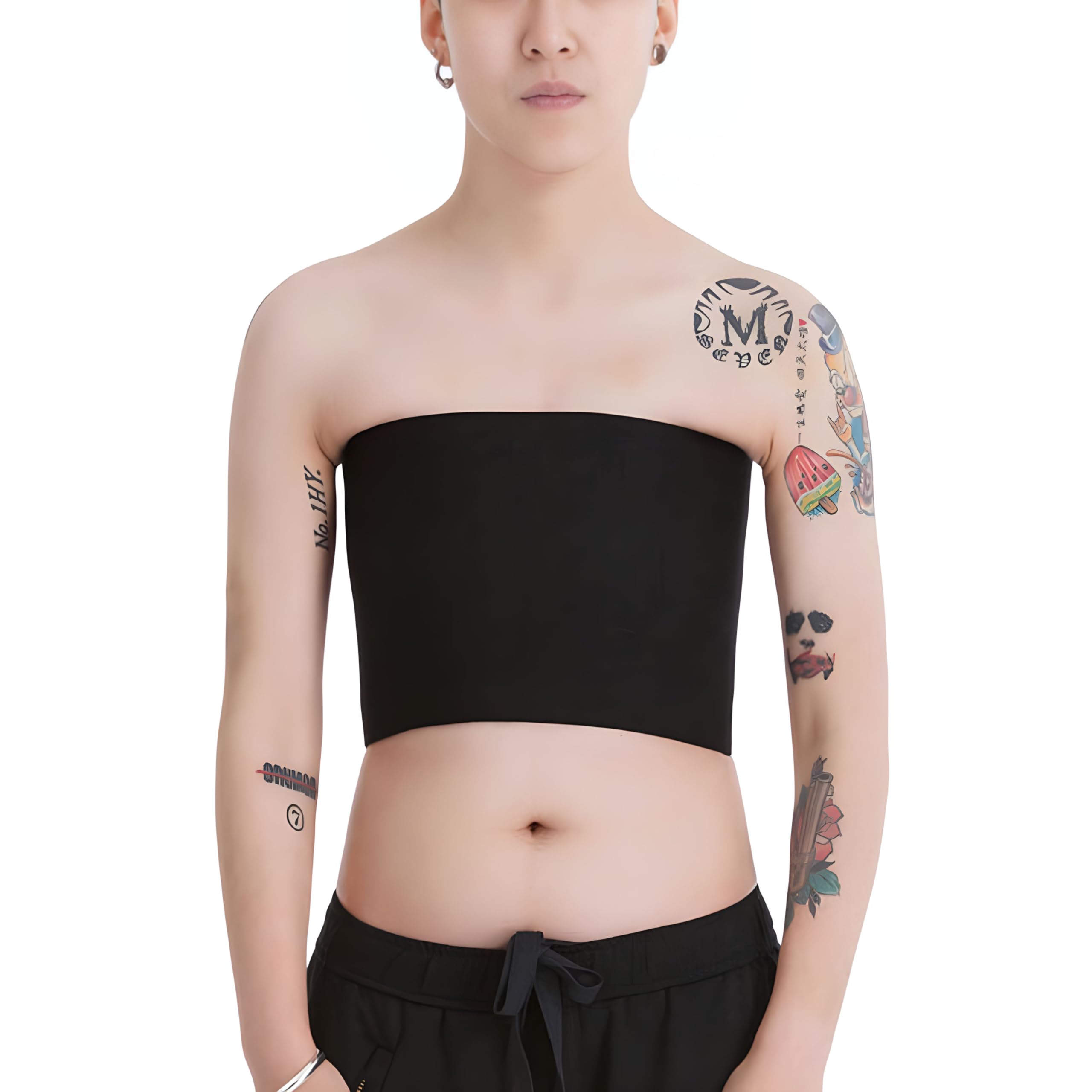Photo 1 of BaronHong Tomboy Trans Lesbian Strapless Plus Size Chest Binder Top with 20 CM Elastic Band(Black,L)