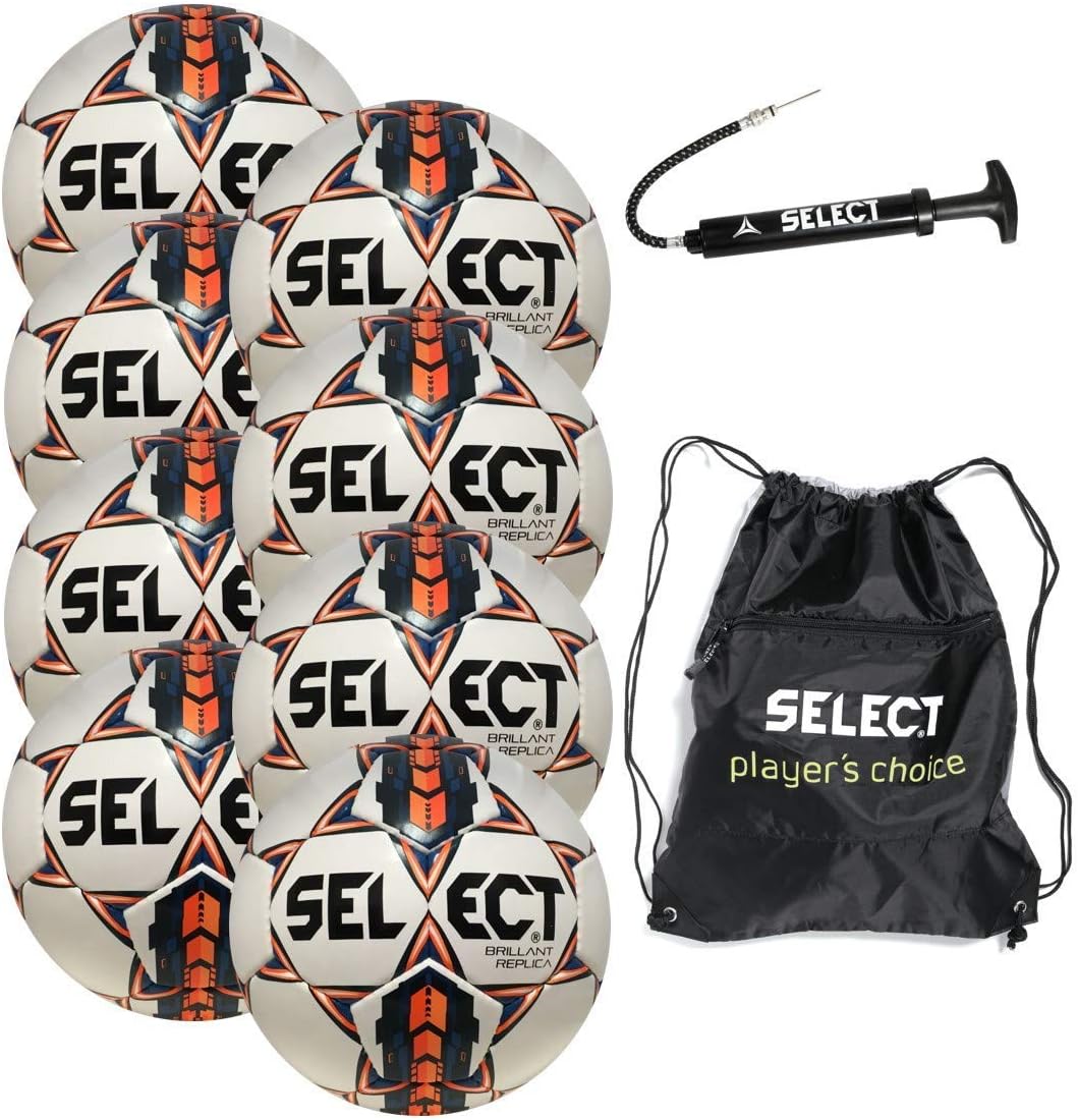 Select Brilliant Super Replica Soccer Ball with Sack Pack & Hand Pump (Pack of 8)