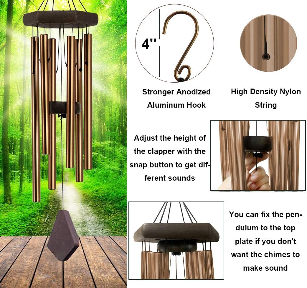RELIANCER 31'' Memorial Wind Chime Outdoor Large Deep Tone Wind-Chime with 6 Aluminum Tubes Elegant Melodic Sympathy Chimes Windbell Home&Garden Decor Patio Balcony Gift : Garden & Outdoor