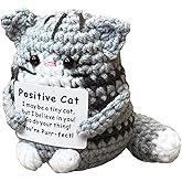 ToukTicu Positive Crochet Cat Emotional Support: Mini Kitties Handmade Crochet Inspirational Knitted Animal Funny Cheer Up Gifts for Friends Teen Mom Birthday Mothers Day Daughter Son Graduation