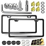 ZXFOOG Carbon Fiber License Plate Frame- Anti Theft Black Aluminum Car Tag Holder Cover for Front and Rear Bracket, Security 