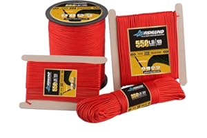 FISHLUND Paracord 550 lb, 7 Strand Type III Paracord Rope 100ft 4mm, High Strength Nylon Parachute Cord for Camping, Survival, Tactical and Hiking, Imperial Red