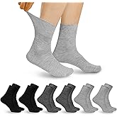 AOMIG Diabetic Socks for Men Cotton Light Compression Neuropathy Crew Socks, 6 Pairs Solid Wide Calf Loose Sock for Swollen Feet Multiple Colors Thin Seamless Non Binding Moisture Management