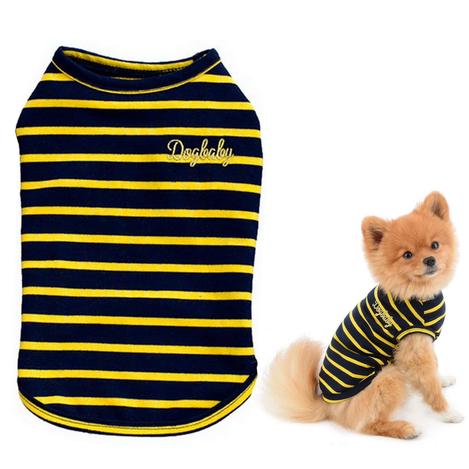 SMALLLEE_LUCKY_STORE Pet Small Dog Tank Top Cotton Vest Stripes T-Shirt Doggy Shirts Chihuahua Clothes Yellow XL
