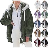 Baxtayel Womens Fuzzy Fleece Jacket Oversized Sherpa Lined Zip Up Hoodie Winter Warm Outerwear Coat with Pockets