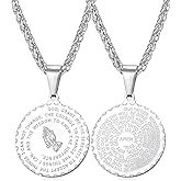 U7 Bible Verse Necklaces for Men Women Stainless Steel/18K Gold Plated Prayer Hands Coin Medal Pendant Necklace Christan Jewlery Gift (22-26Inch)