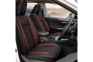 FQFZYMX car seat Covers Compatible with Toyota RAV4 2019-2024 2025 LE,XLE,XLE Premium, Limited Automotive Cushion Protector Replacement, Waterproof Faux Leather(Full Set, Black&Red)