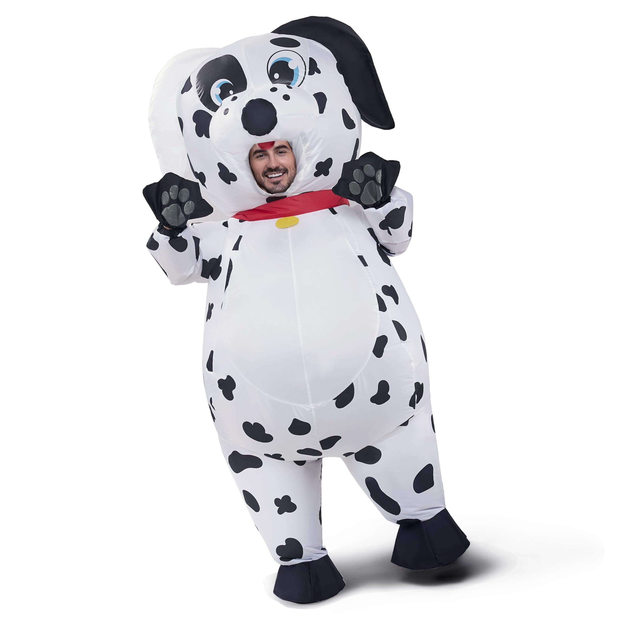 Photo 1 of Spooktacular Creations Adult Inflatable Costume, Full Body Dalmatian Blow-up Halloween Costumes, Inflatable Puppy Costume with a pair of Gloves for Halloween Themed Parties, X-Large(75In)