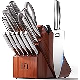 KnifeSaga Knife Set Premium, Japanese High Carbon Stainless Steel 14 Pcs Kitchen Knives Block Set with Built-in Sharpener and Wood Block, Razor Sharp Knife Sets for Kitchen with Ergonomic Handle