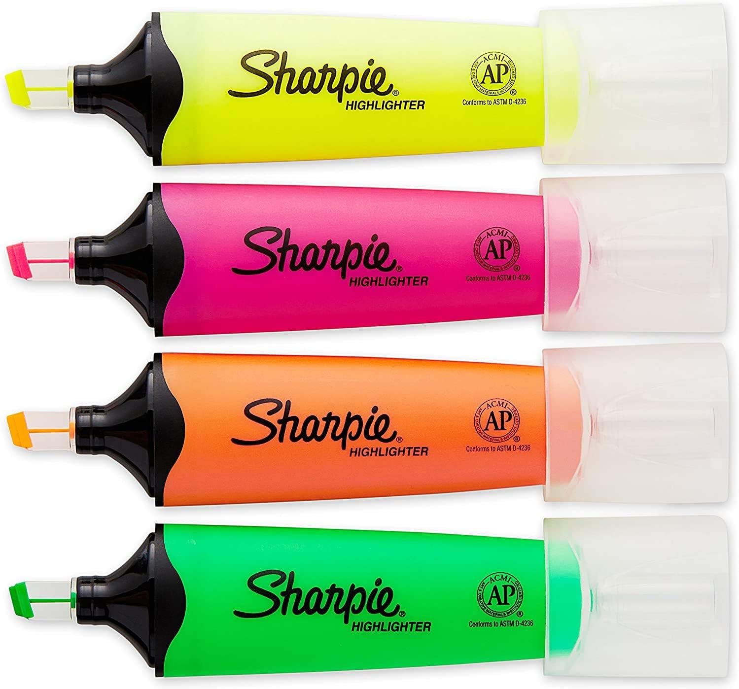 Sharpie 1912769 Clear View Highlighters, Chisel Tip, Assorted Colors, 4-Count : Office Products