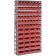 Global Industrial 13 Shelf Steel Shelving with (72) 4" H Plastic Shelf Bins, Red, 36x12x72