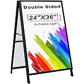 AKTOP Heavy Duty A Frame Sidewalks Signs 24 x 36 Inch, Double-Sided Metal Sandwich Board Slide-in Folding Outdoor Signboard, 