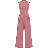 PRETTYGARDEN Womens Summer Jumpsuits Dressy Casual One Piece Outfits Sleeveless Mock Neck Wide Leg Pants Rompers with Pockets