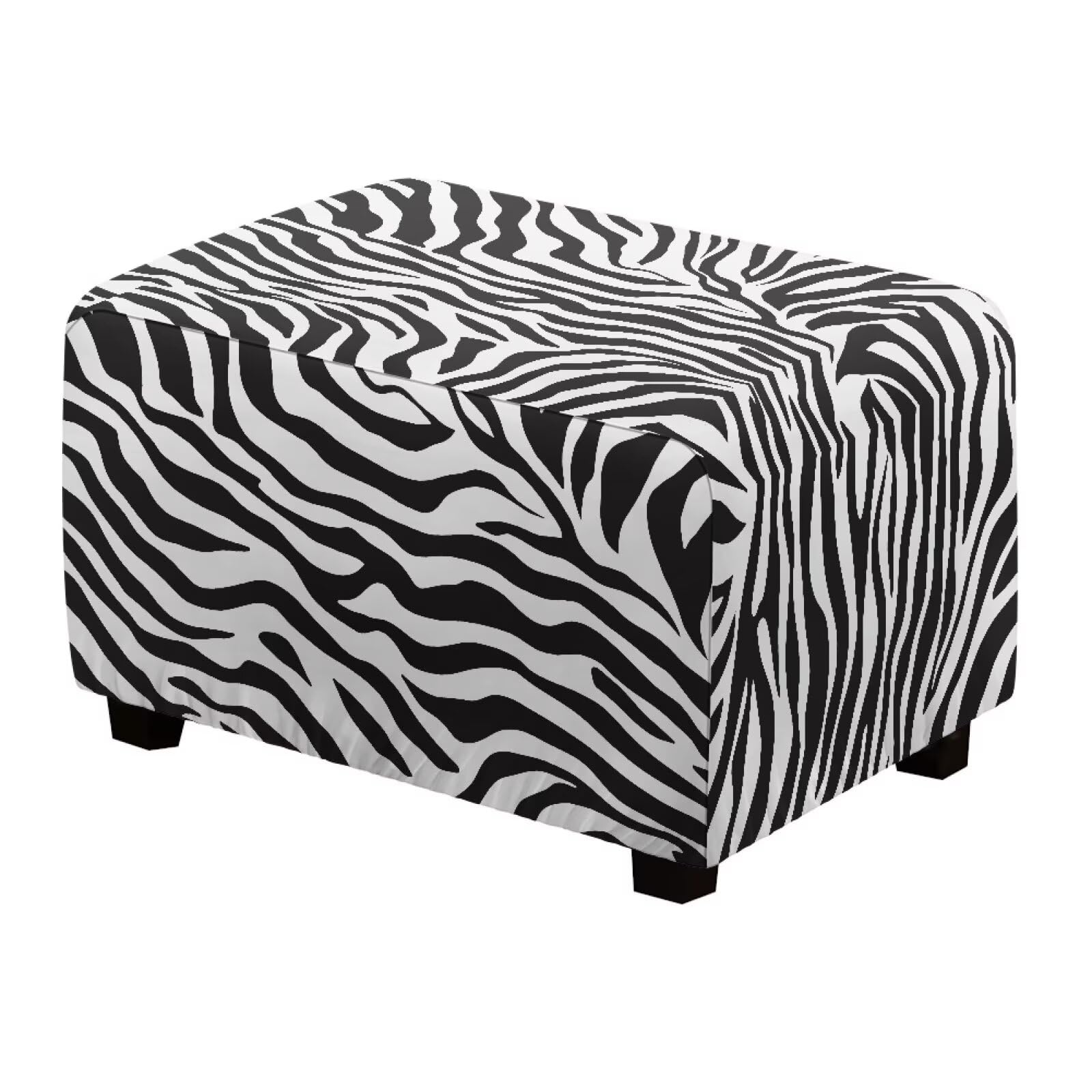 Photo 1 of ***COVER ONLY***Talayituse Zebra Stripe Print Stretch Ottoman Cover Ottoman Slipcovers Rectangle Footstool Cover Printed Footstool Cover Ottoman Footrest Covers Rectangular Storage Stool Cover, S***COVER ONLY***