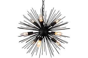 GOMUNIN 9-Light Sputnik Chandelier Black Starburst Chandelier Mid-Century Satellite Pendant Light for Dining Room Living Room Kitchen Island Foyer Bedroom,20in Wide, Solid Metal 12Lb
