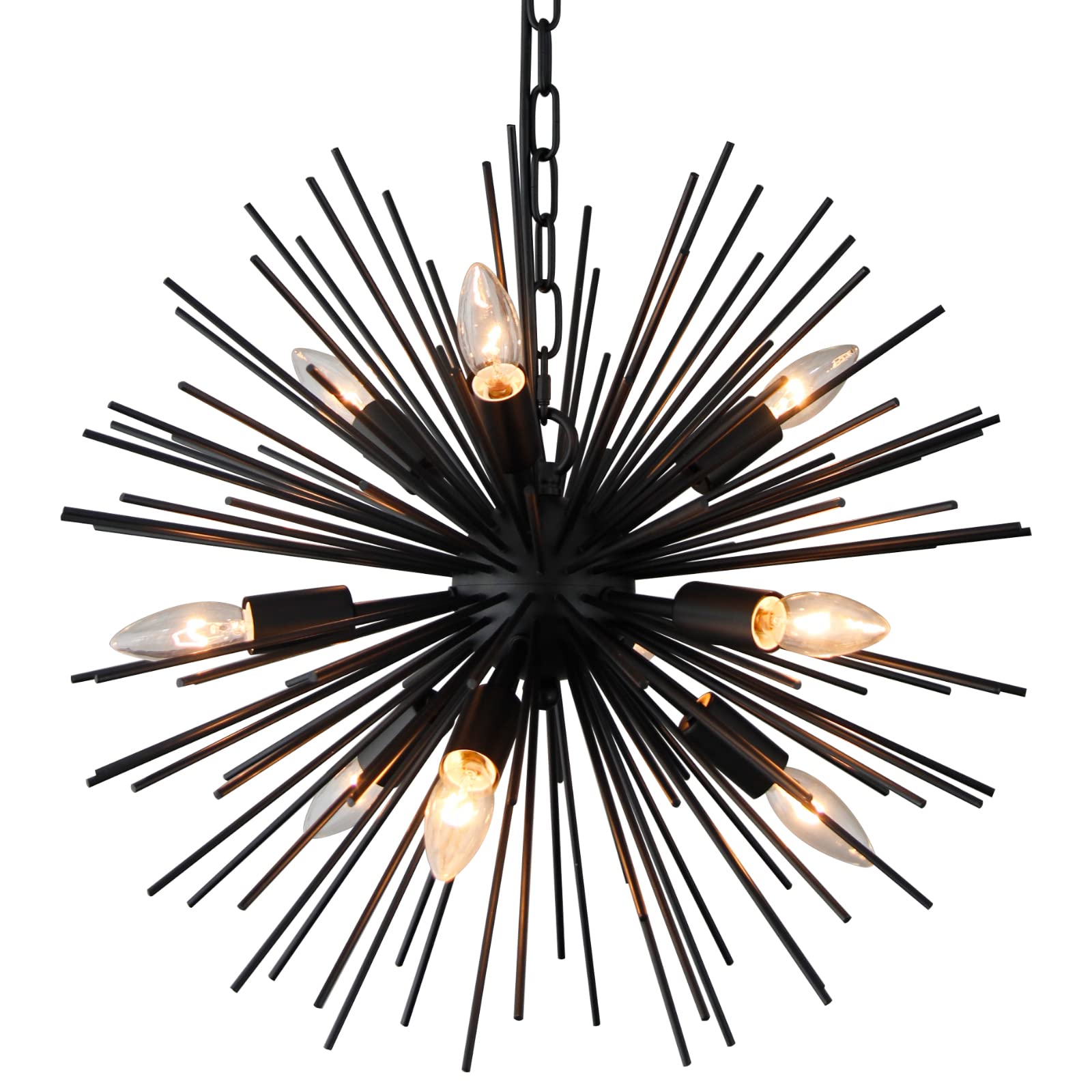 Photo 1 of ZIRALIO 20" Black Sputnik Chandelier Vintage 9-Light Geometric Starburst Chandelier Light Fixture Farmhouse Solid Metal Black Sputnik Chandeliers for Dining Room, Kitchen, Bedroom, Living Room