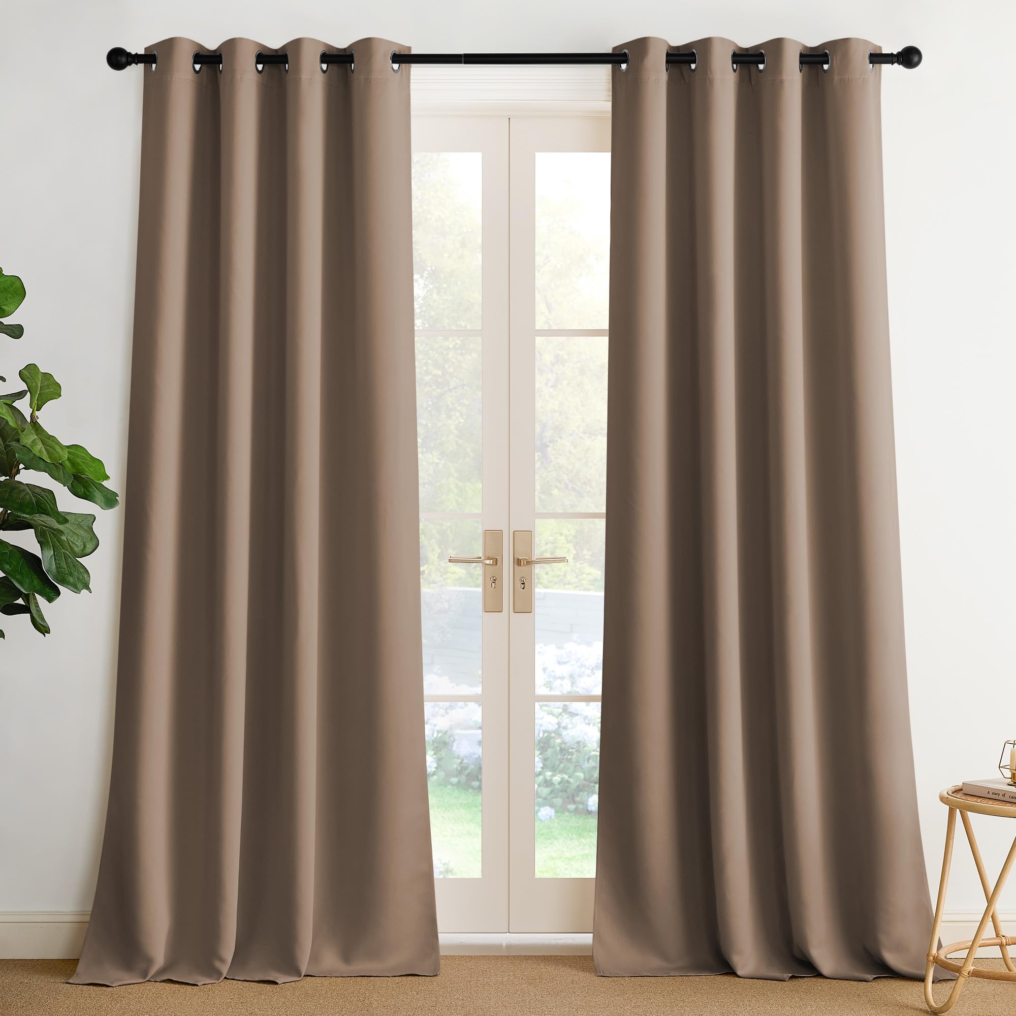 Photo 1 of NICETOWN Cappuccino Grommet Drapes - Thermal Insulated Window Treatments for Living Room, Yard, Office, Flat, Hall - Heavy-Duty Construction, 2 Panels, W52 x L95