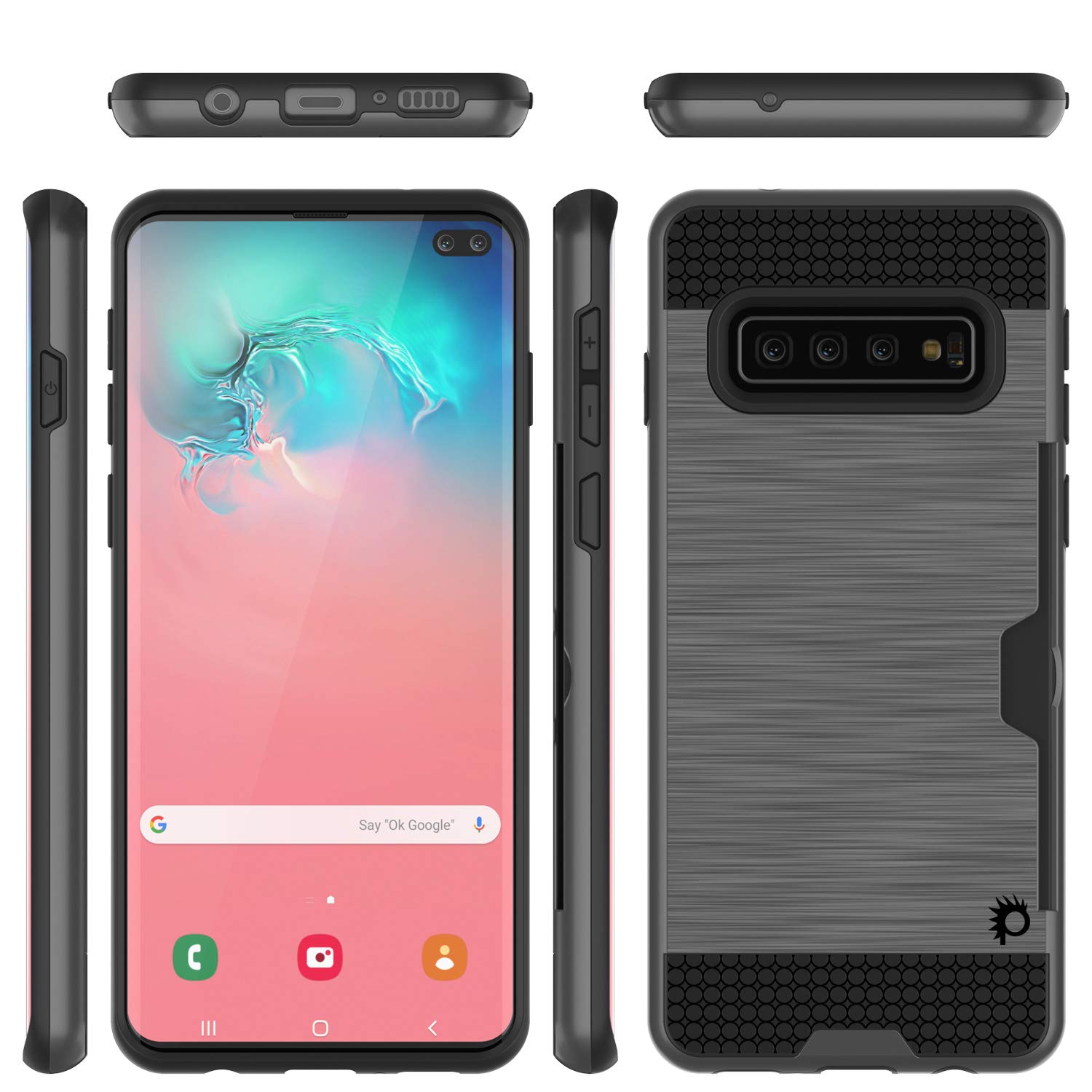 PunkCase S10 Plus Case [Slot Series] [Slim Fit] Dual-Layer Armor Cover w/Integrated Anti-Shock System, Credit Card Slot & PUNKSHIELD Screen Protector Compatible W/Samsung Galaxy S10 Plus [Grey]