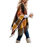Moss Rose Women's Travel Plaid Shawl Wrap Open Front Poncho Cape for Fall Winter