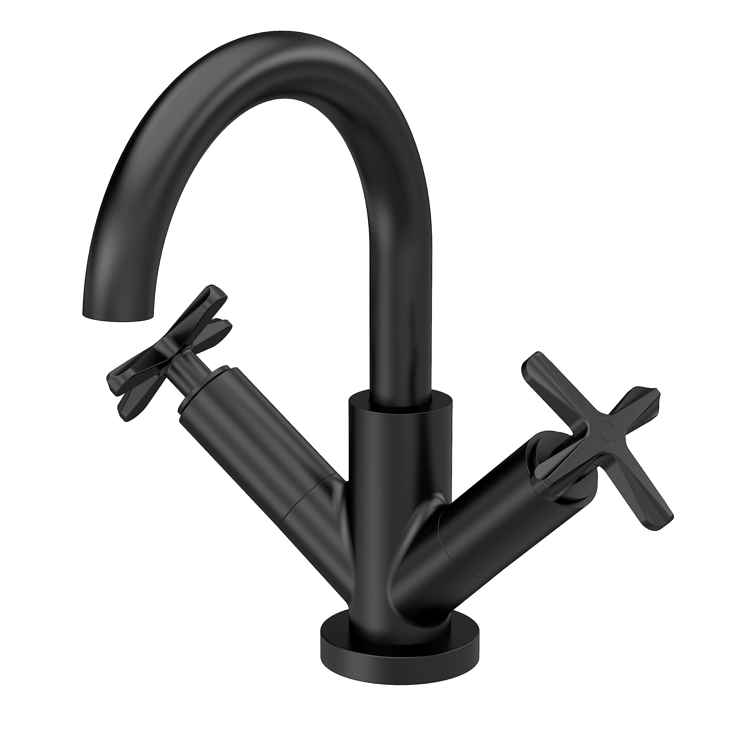 nuie CLX415 Aztec Modern Bathroom Deck Mounted Mono Basin Mixer Tap with Push Button Waste, 227mm, Matt Black