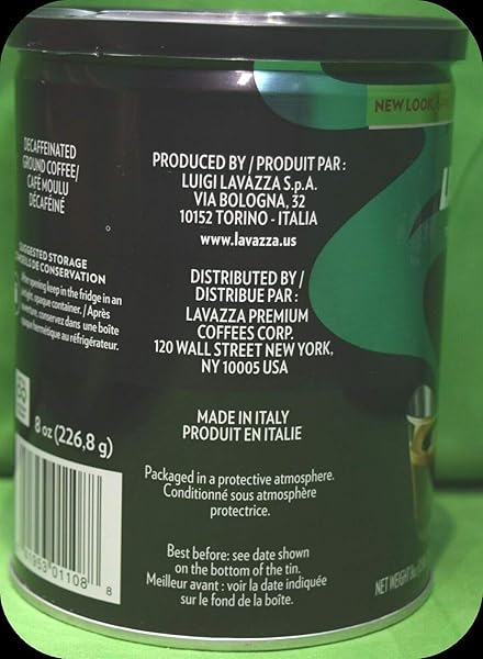 LAVAZZA ESPRESSO DECAFFEINATO GROUND COFFEE BLEND, DECAFFEINATED MEDIUM ROAST, 8-OUNCE CAN