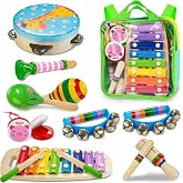 Kids Musical Instruments, Montessori Wooden Musical Toys for Toddlers | 12 PCS Educational Baby Musical Toys Percussion Instruments Xylophone Maracas Tambourine Birthday Gift for Girls Boys 3+