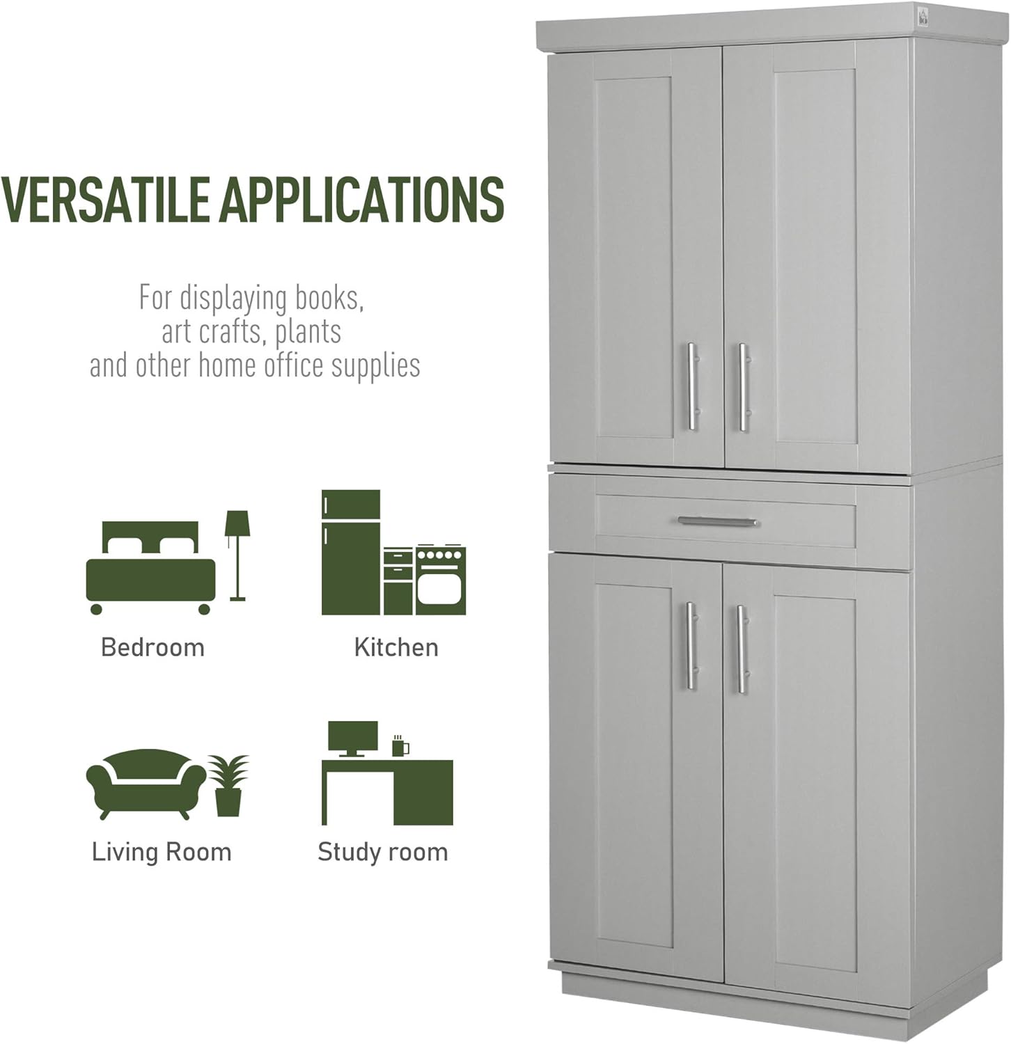 HOMCOM Modern Kitchen Pantry Freestanding Cabinet Cupboard with Doors and Shelves, Adjustable Shelving, Grey: Furniture & Decor