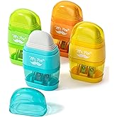 Mr. Pen- Pencil Sharpener &amp; Eraser, 4 Pack | 2-in-1 Manual Sharpeners with Canister, 2 Sharpening Holes for Standard &amp; Jumbo Pencils, Colorful Dual Hole Design for School