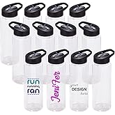 24 oz Clear Water Bottles with Straw, 12 Pack Bulk Reusable Sports Water Bottle with Handle, Wide Mouth & Portable for Travel Gym Cycling Hiking Camping, for Personalized DIY Teacher Nurse Gift