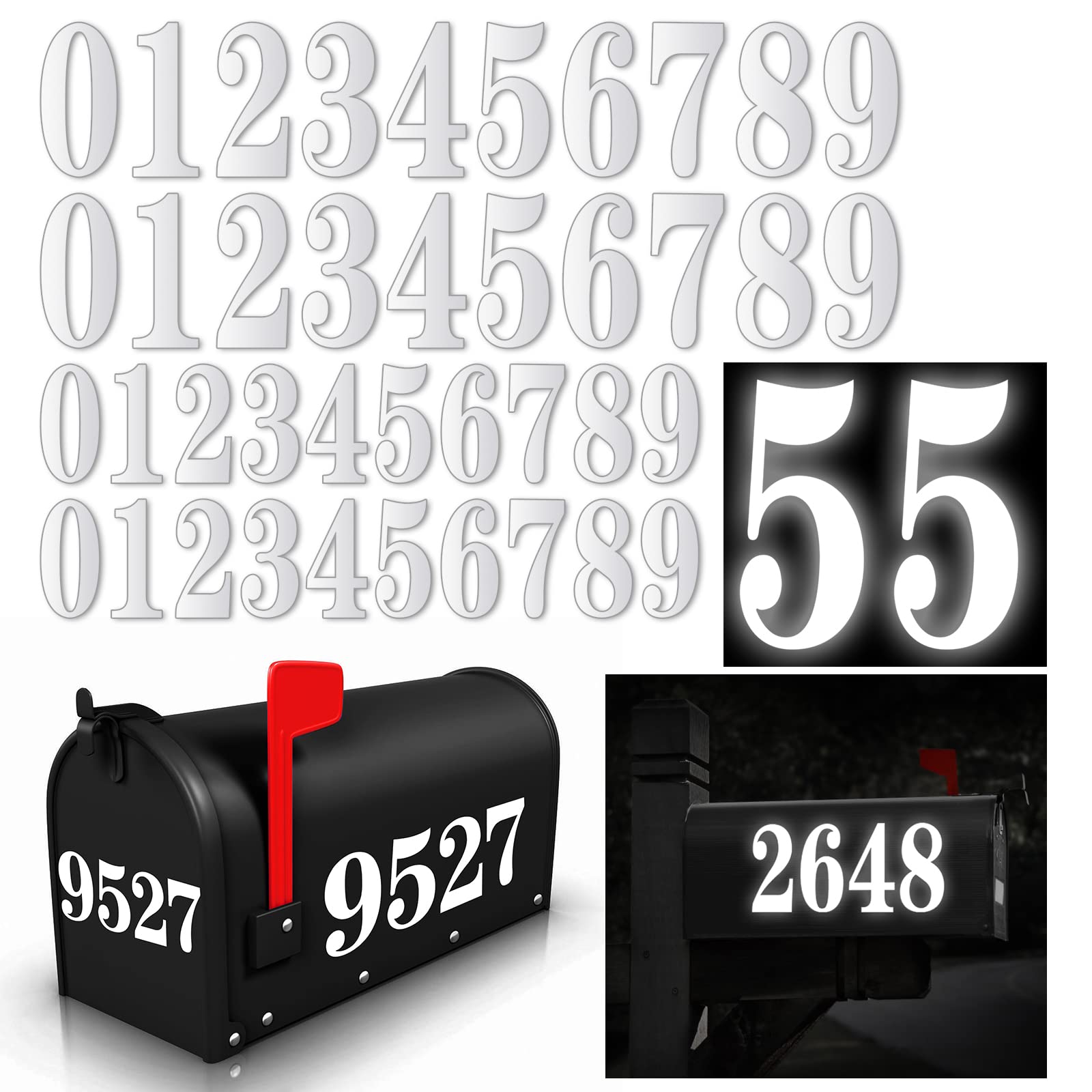 60 PCS White Mailbox Numbers, Vinyl Waterproof