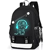 School Backpack for Boys, Cartoon Luminous Bookbag 15.6inch Laptop Bag with USB Charging Port - Music Black